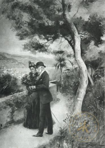 Kaiserin Elisabeth und Kaiser Franz Joseph spazieren in Menton an der französischen Riviera. He ...