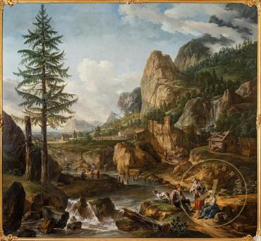 Ruinenlandschaft mit Fluss, Gemälde aus dem Ersten Kleinen Rosa-Zimmer, Joseph Rosa, 1763
© Sc ...