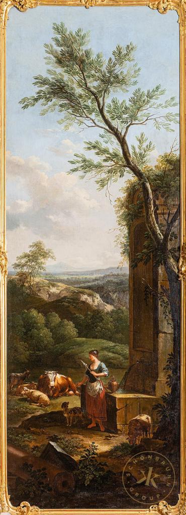 Landschaft mit Mädchen und einer Viehherde, Gemälde aus dem Ersten Kleinen Rosa-Zimmer, Joseph  ...