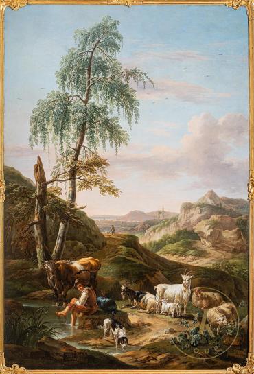Berglandschaft mit Hirten und Herde, Gemälde aus dem Zweiten Kleinen Rosa-Zimmer, Joseph Rosa,  ...