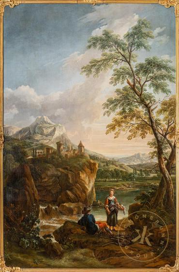 Ruinenlandschaft an einem Fluss, Gemälde aus dem Zweiten Kleinen Rosa-Zimmer, Joseph Rosa, 1764 ...