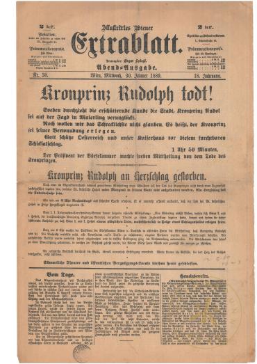 Illustriertes Wiener Extrablatt Nr. 30, Abendausgabe vom 30. Jänner 1889
Titelseite mit Meldun ...