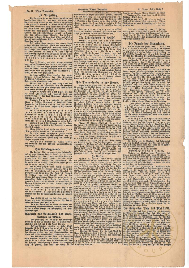 Illustriertes Wiener Extrablatt Nr. 31      
Ausgabe vom 31. Jänner 1889, Seite 3
© Schloß Sc ...