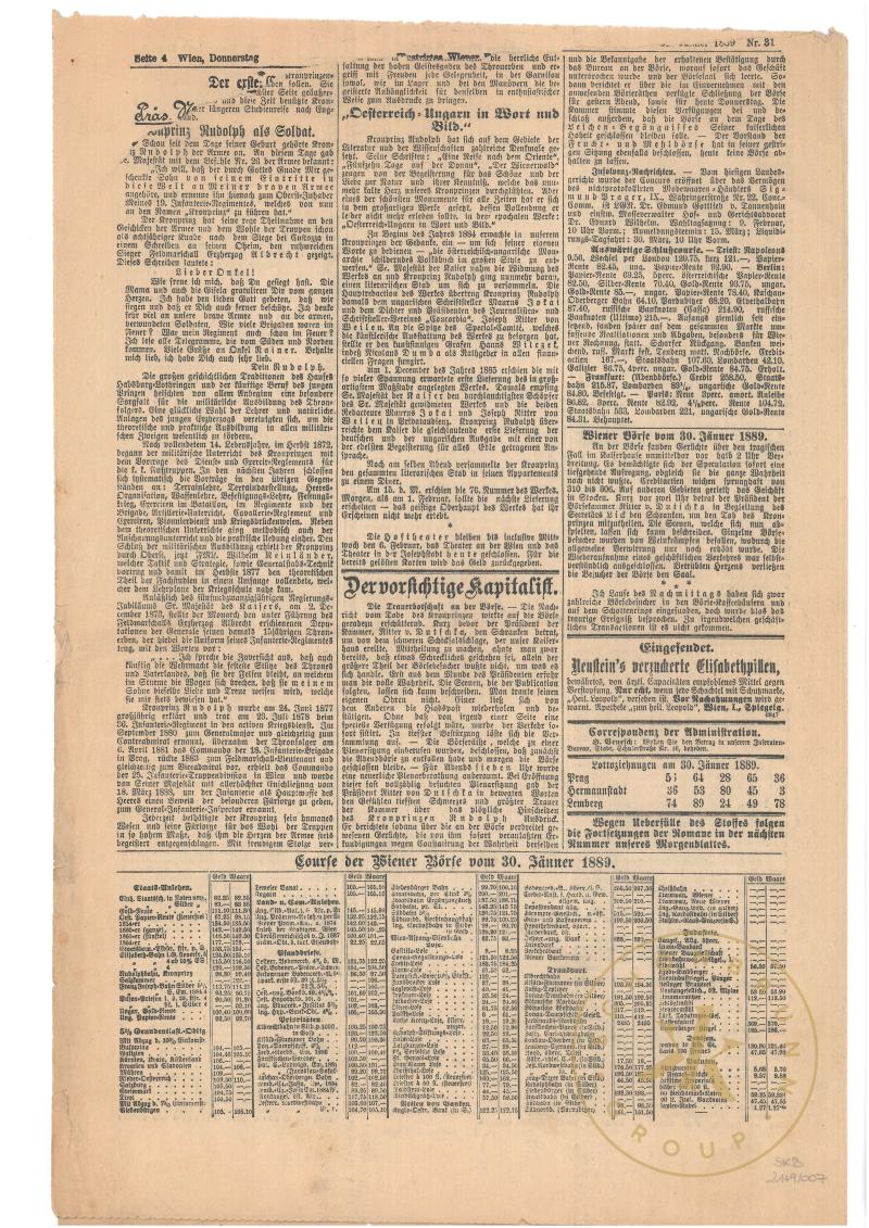 Illustriertes Wiener Extrablatt Nr. 31      
Ausgabe vom 31. Jänner 1889, Seite 6
© Schloß Sc ...