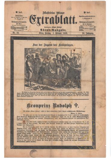 Illustrirtes Wiener Extrablatt Nr. 32        
Abendausgabe vom 1. Februar 1889
Titelseite mit ...