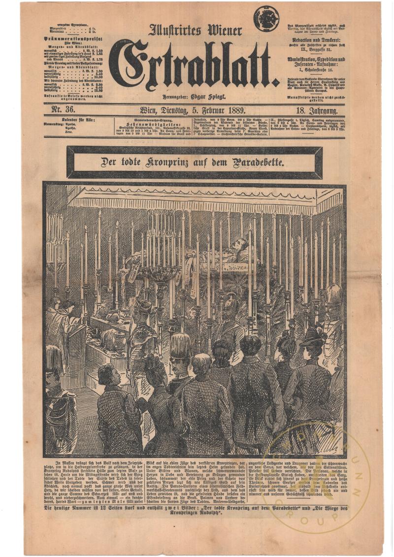 Illustrirtes Wiener Extrablatt Nr. 36       
Ausgabe vom 5. Februar 1889, Titelblatt mit Schla ...