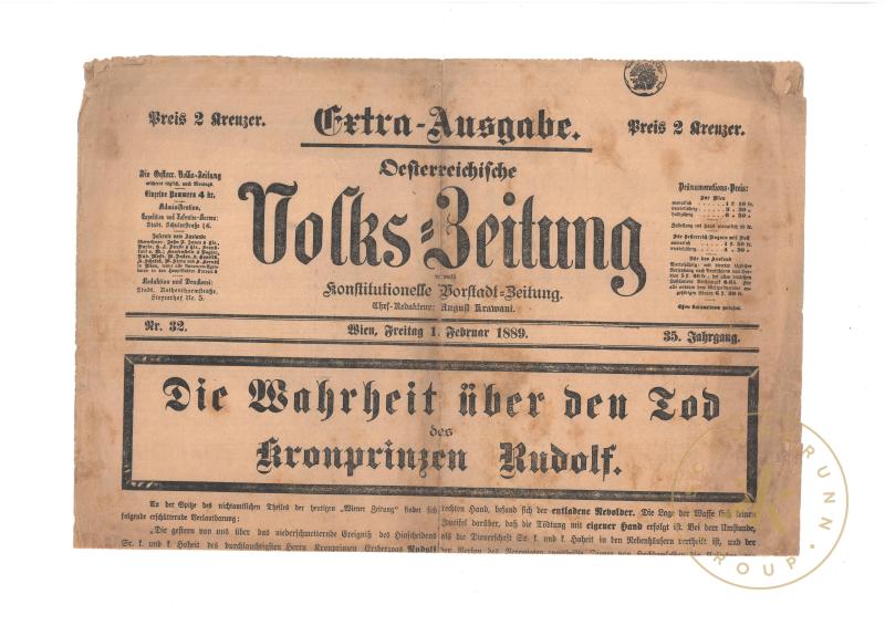 Oesterreichische Volkszeitung,
Extraausgabe vom 1. Februar 1889 mit Schlagzeile "Die Wahrheit  ...