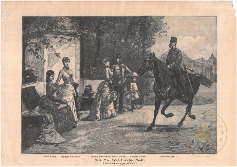 "Kaiser Franz Joseph I. und seine Familie"
Xylografie (Zeitungsillustration) nach einer Zeichn ...