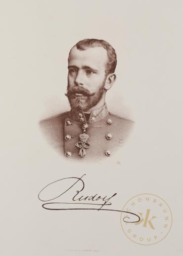 Portrait des Kronprinzen Rudolf, Bruststück in Uniform und Goldenem Vlies (mit faksimilierter U ...