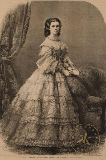 Kaiserin Elisabeth (ganzfiguriges Porträt)
Xylografie (Zeitungsillustration) nach einer Fotogr ...