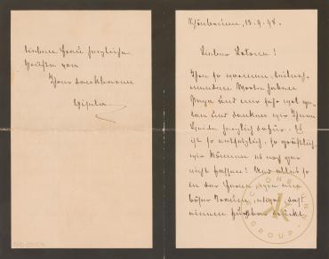 Brief der Erzherzogin Gisela an Joseph Graf Latour von Thurmburg anlässlich der Ermordung ihrer ...