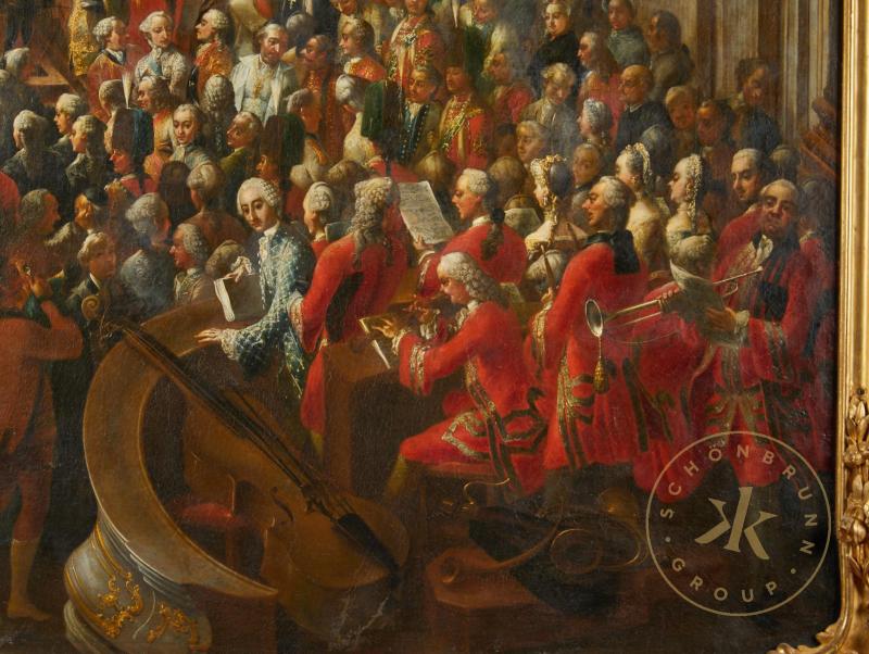 Musiker auf der Empore. Detail aus dem Gemälde "Öffentliche Tafel im Großen Redoutensaal der Wi ...