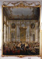 Hoftafel in der Großen Antecamera der Wiener Hofburg. Gemälde aus dem Bilderzyklus zur Hochzeit ...