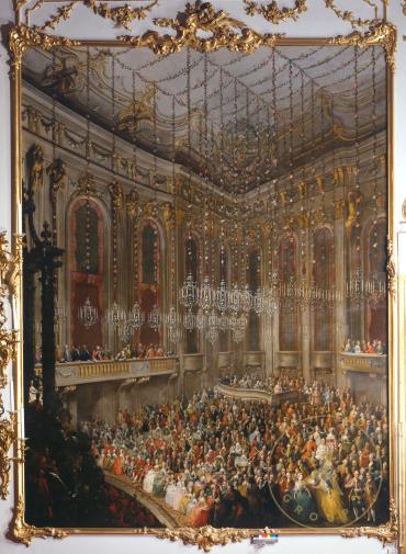 Serenade im Großen Redoutensaal der Wiener Hofburg. Gemälde aus dem Bilderzyklus zur Hochzeit v ...
